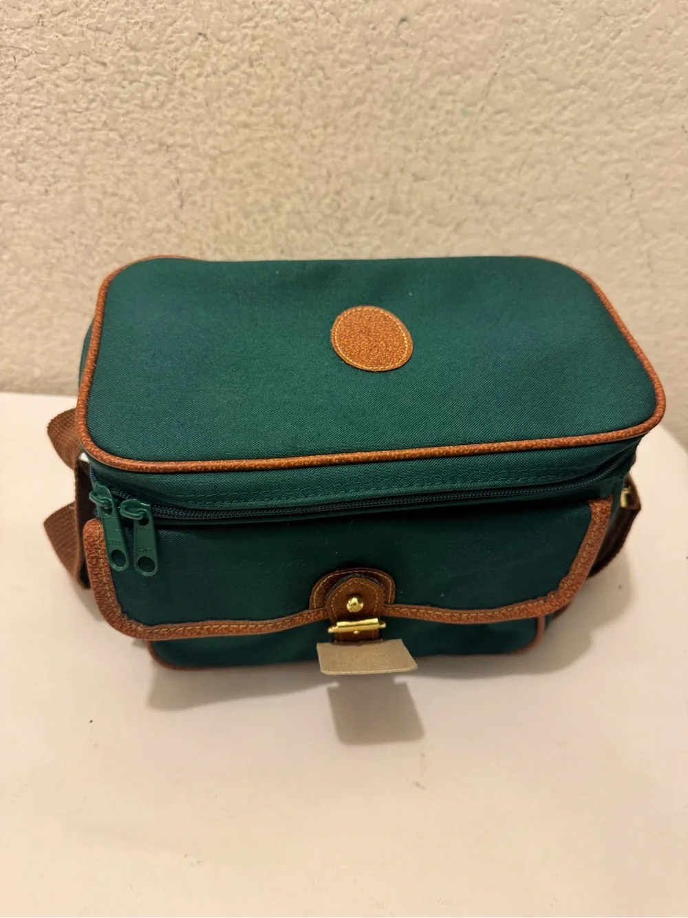 NWOT Ralph Lauren Teal Canvas Messenger Bag with Brown Trim